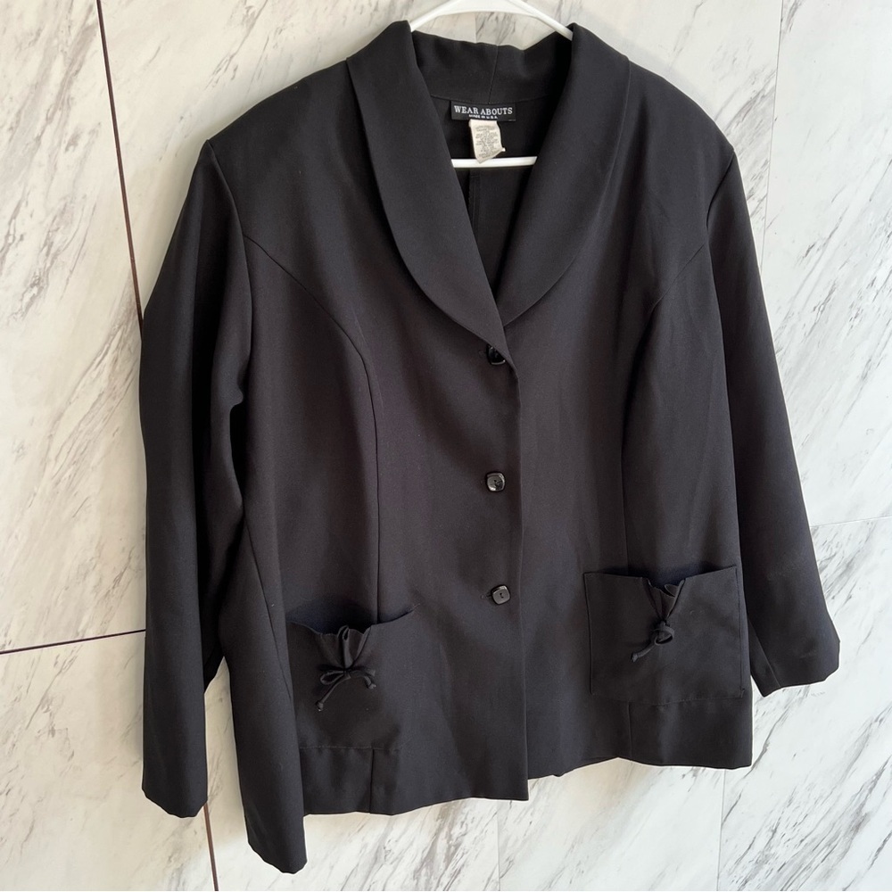 Wear Abouts 2 Piece Bow Pockets Black Suit Dress Set SZ 20W